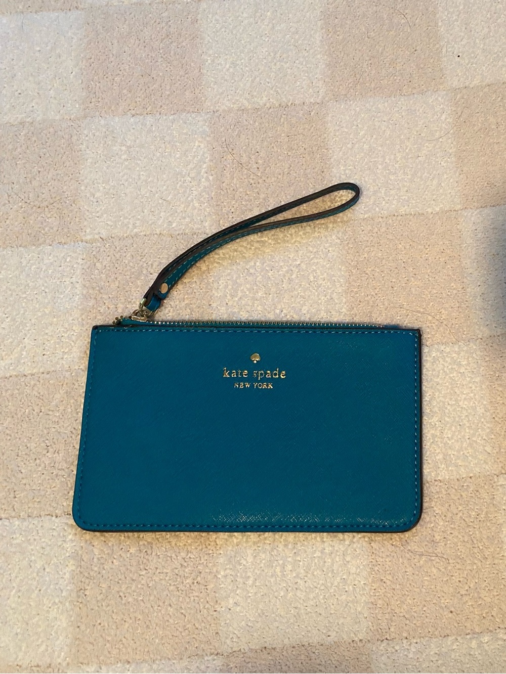 kate spade Teal Leather Wristlet with Gold Logo